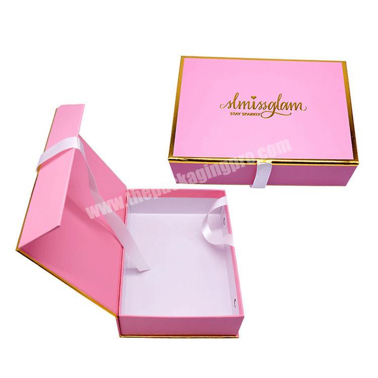 custom gift box magnetic with ribbon flip top packaging cosmetic box design