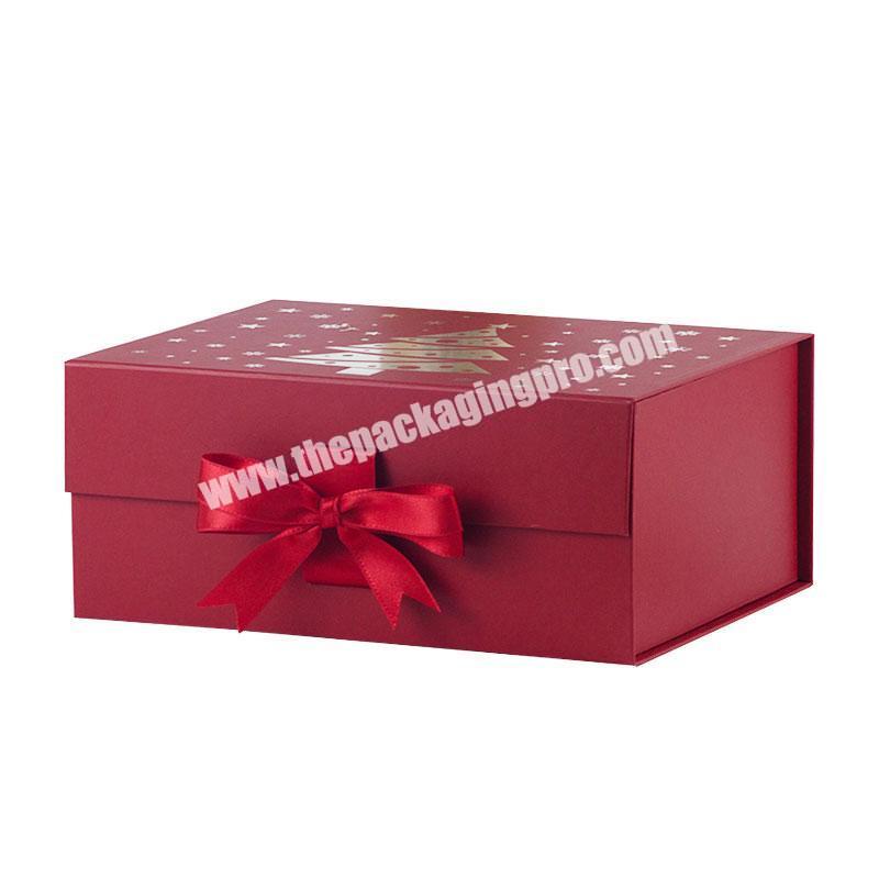 Custom gold foil printing red magnetic Christmas gift present packaging box