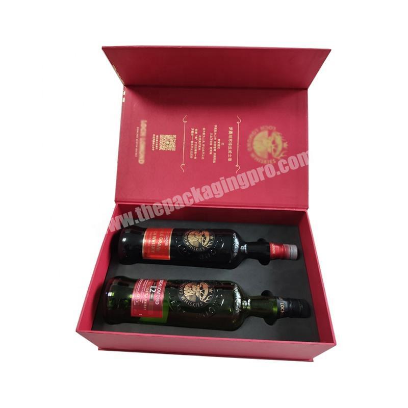 Custom Gold Foil Stamping Logo Cardboard Red Wine Bottle Packaging Box With Foam Insert