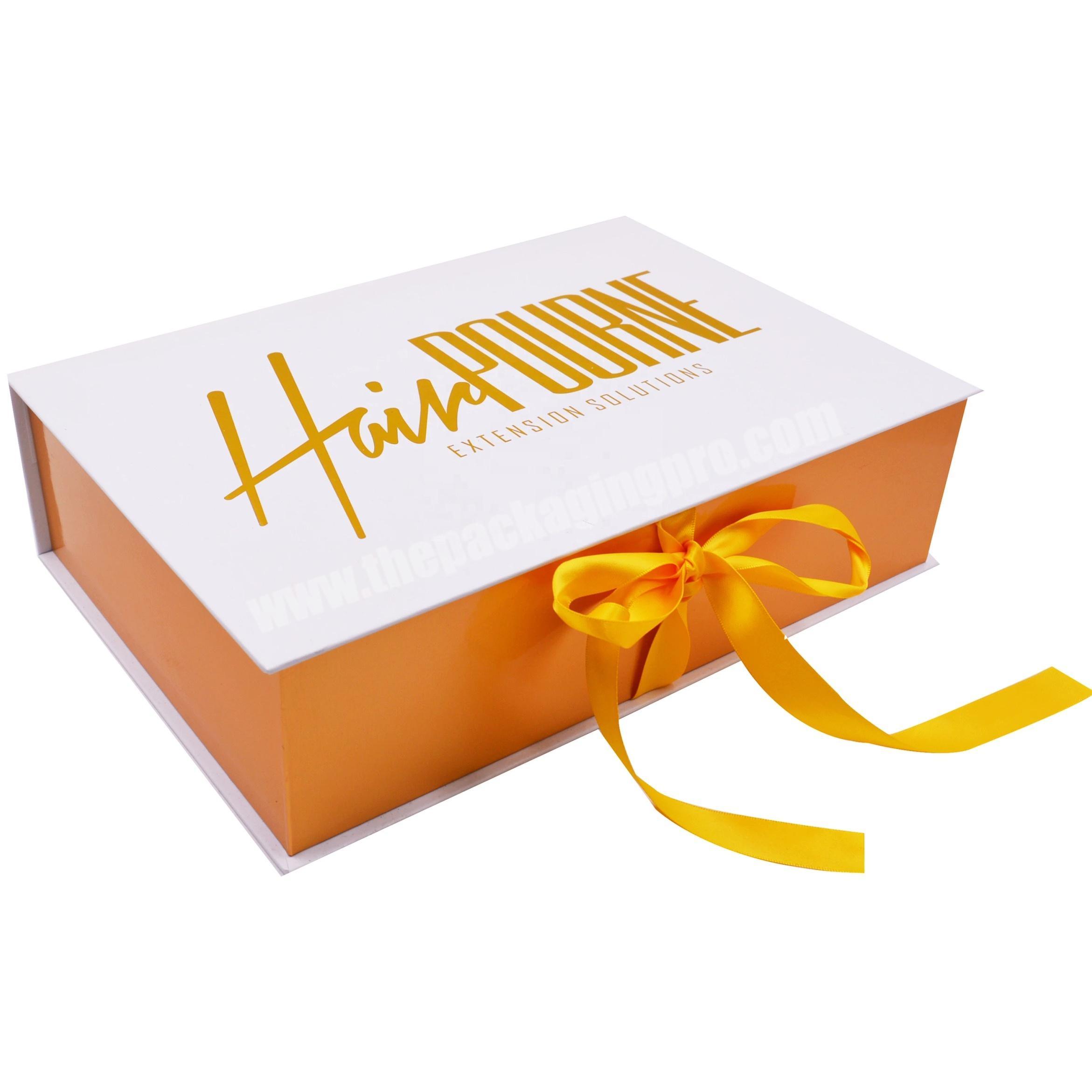 Custom Gold Logo Clothing Swimwear Dress Pants Wigs Packaging Box Gift Box with Ribbon