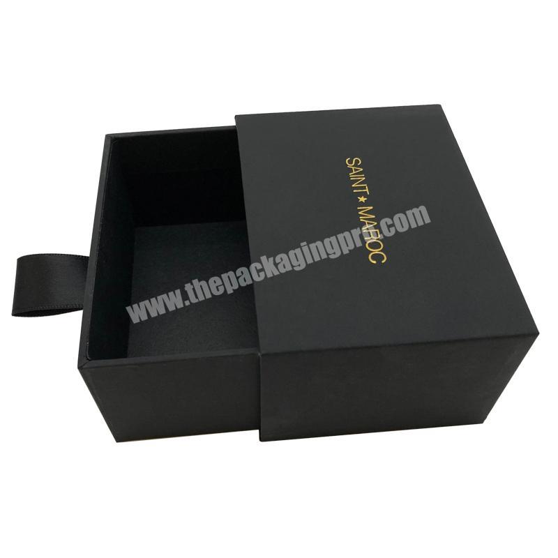 Custom Gold Stamping Logo Black Luxury Cardboard Sliding Drawer Jewelry Packaging Box For Earrings Bracelet Necklace Ring Boxes