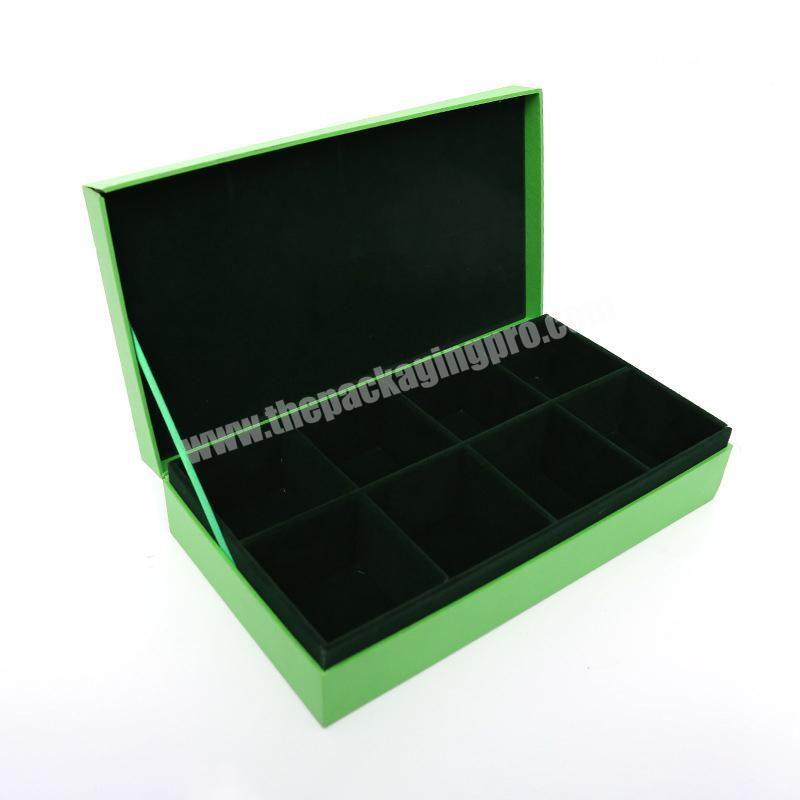 custom green rectangle card game gift packaging boxes with lid dividers