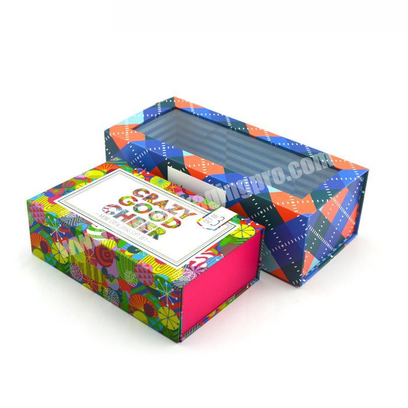 Custom Handmade Folding Sock Paper Packaging Box with Plastic Window