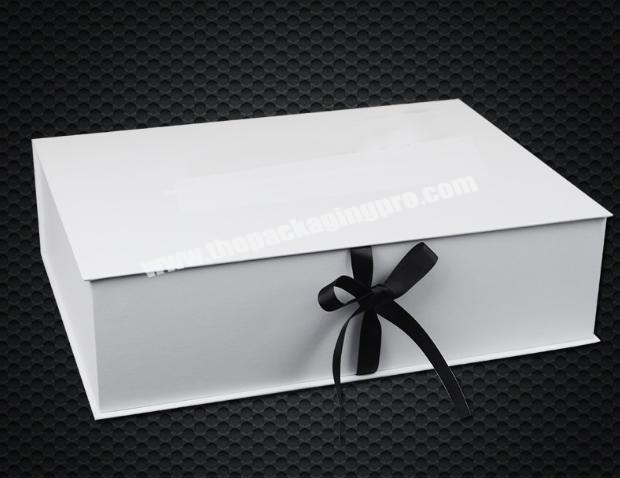 custom hard paper board no printing white box packaging for cosmetic product with ribbon closure