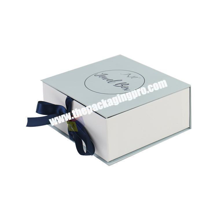 custom hard paper jewelry packaging box with ribbon closure