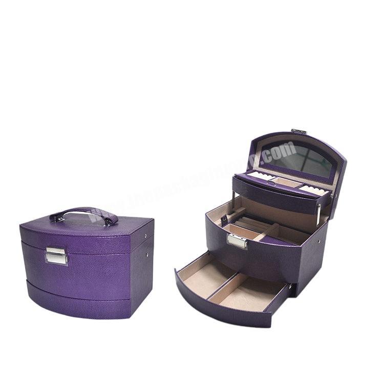 Custom high quality jewelry storage case purple wooden jewelry box with mirrors pro table  jewelry case leather