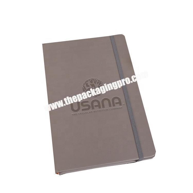 Custom High Quality Leather Hard Cover Organizer Notebook With Elastic Band A5 Pu Executive Paper Notebooks With Embossing Logo