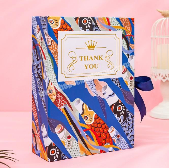 Custom High Quality Paper Book-shape Magnetic Gift Packaging With Ribbon Decoration
