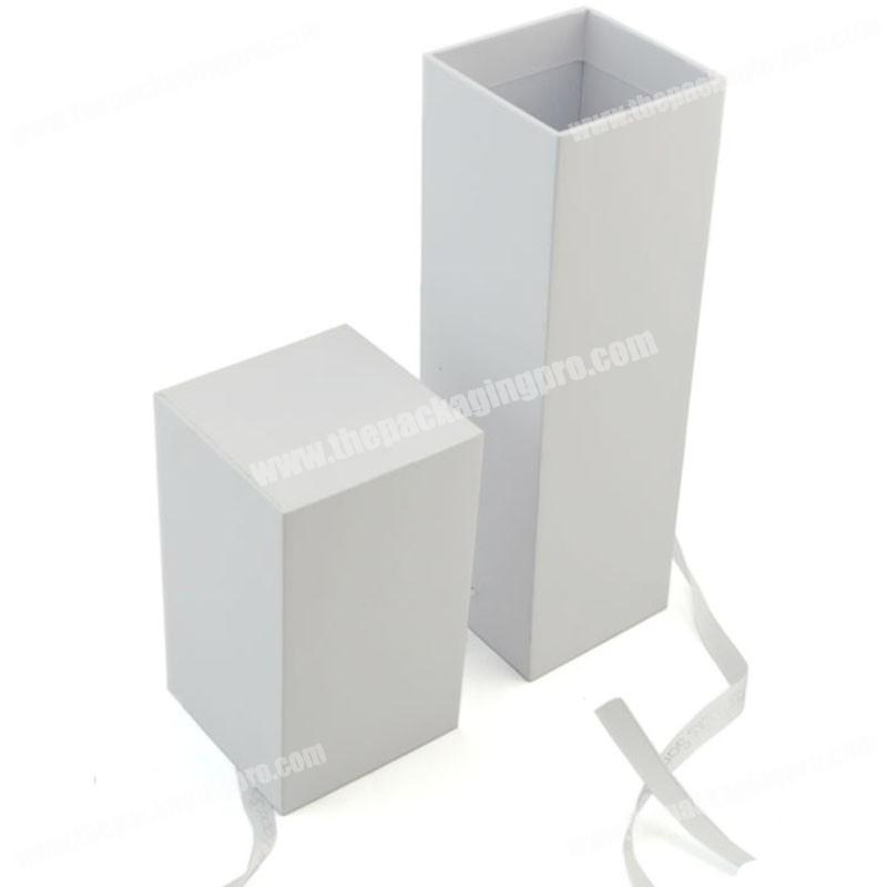 Custom high quality white ribbon close luxury glossy boxes full color printing base lid gift box
