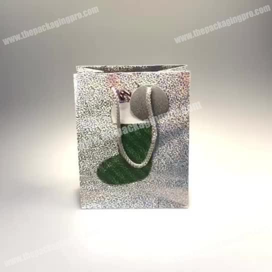 custom holographic christmas gift paper bag shopping bag with PP handle