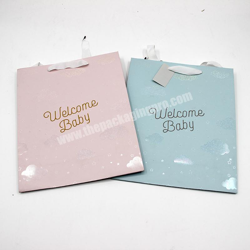 Custom Holographic pink blue recycle gift paper bags