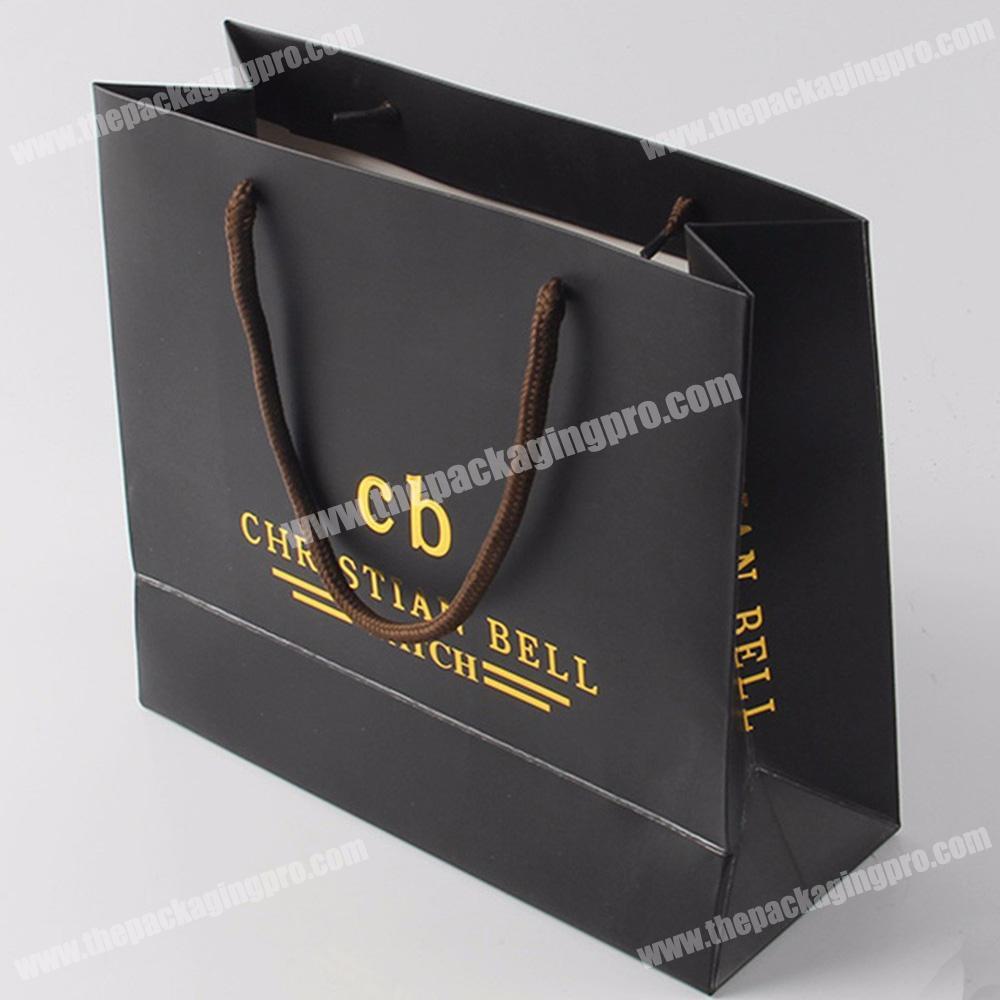 Custom hot stamping black shopping paper bags with logo printing packaging