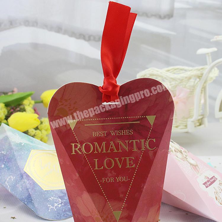custom Indian wedding sweet heart shape ribbon closed paper snacks carton mystery  box