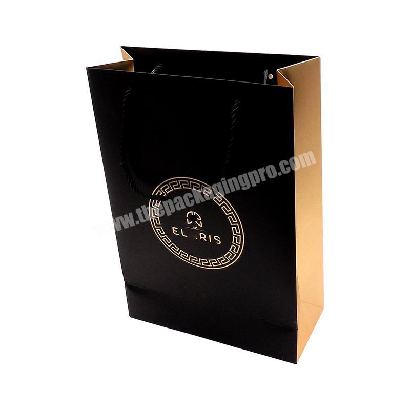 Custom Laminated Matte Black Famous Brand Luxury Small Retail Perfume Boutique Shopping Packaging Carrier Paper Bags With Logo