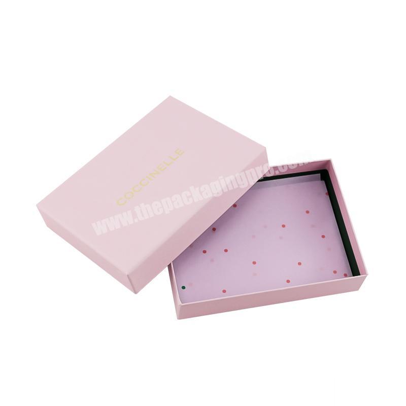 Custom Lid And Base Rigid Cardboard Printing Pink Cosmetic Packaging Box With Ribbon