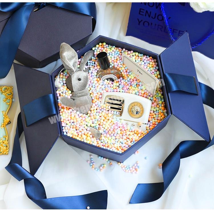 Custom Logo 4C Printing Magnetic Flip Luxury Beauty Perfume Flower Hexagon Gift Box Paper Packaging