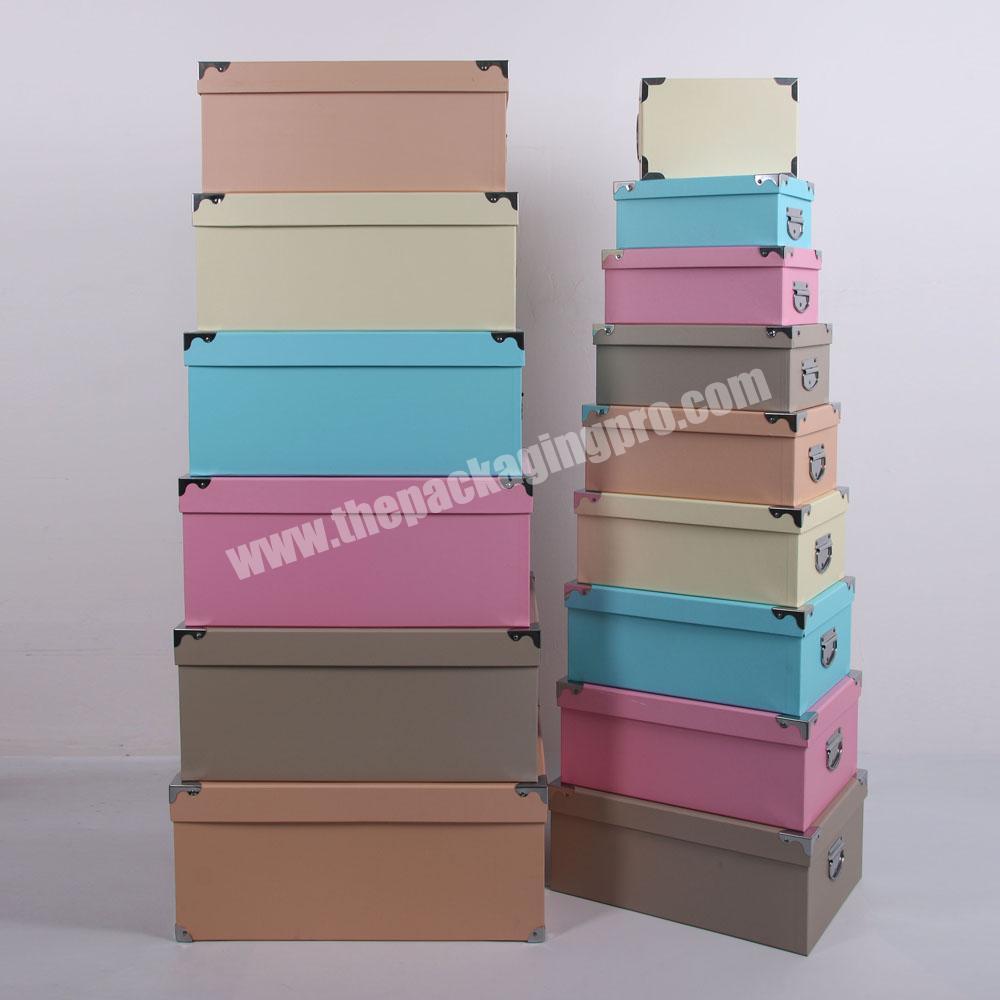 Custom Logo Art Paper Type Rectangle Gift Boxes With Metal Handle And Corner