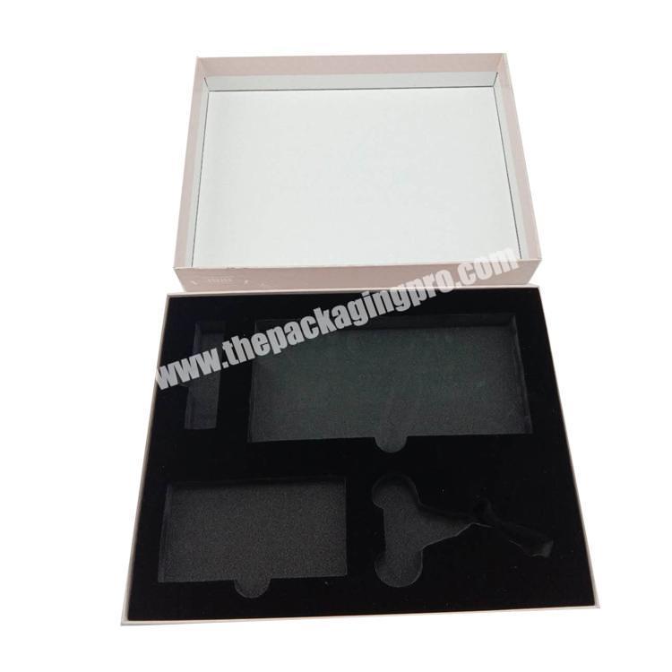 custom logo beautycare gift set box with black flcoked tray
