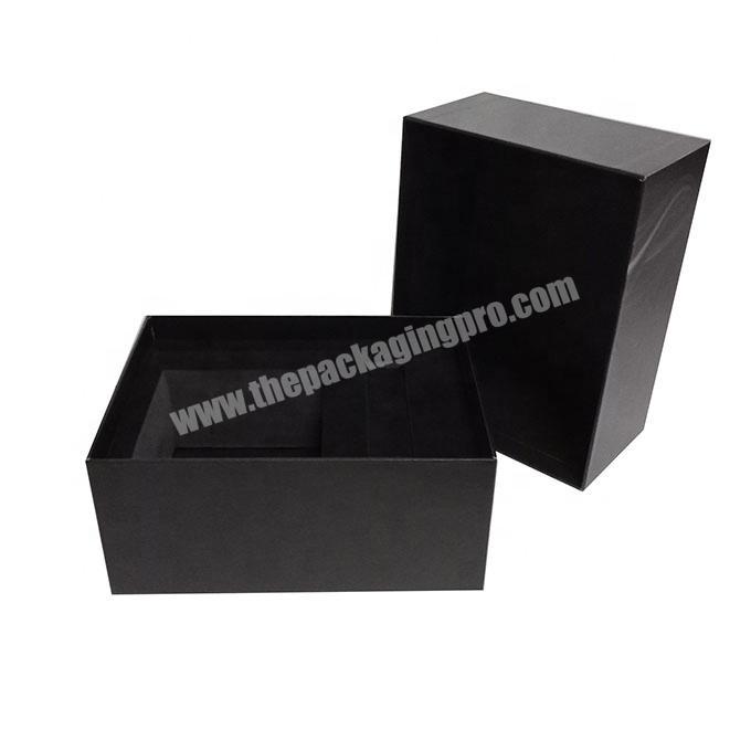 custom logo black paper two pieces embossing and flocking EVA black perfume packaging rigid box with lid EVA