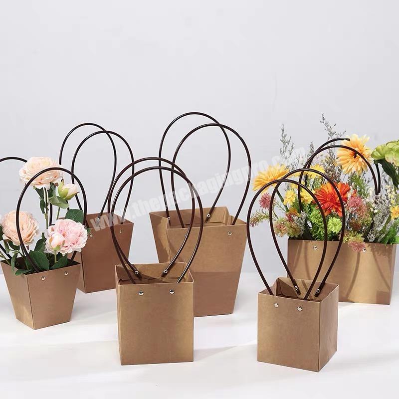 Custom Logo Bouquet DIY Paper Flower Carrier Bag With PVC Handles