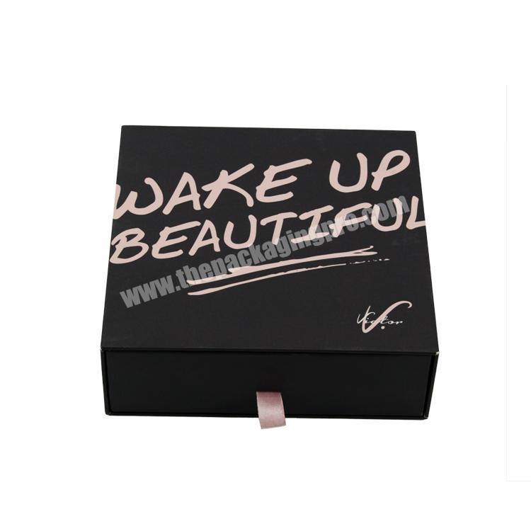 Custom logo cardboard black drawer sliding cosmetic packaging boxes with divider