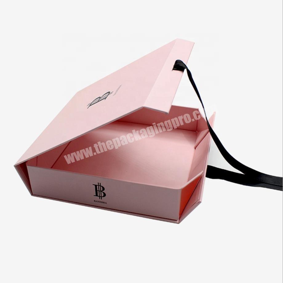 Custom logo collapsible folding magnet paper gift box with ribbon