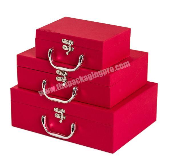 Custom logo color printing rigid card board suitcase gift box with handle