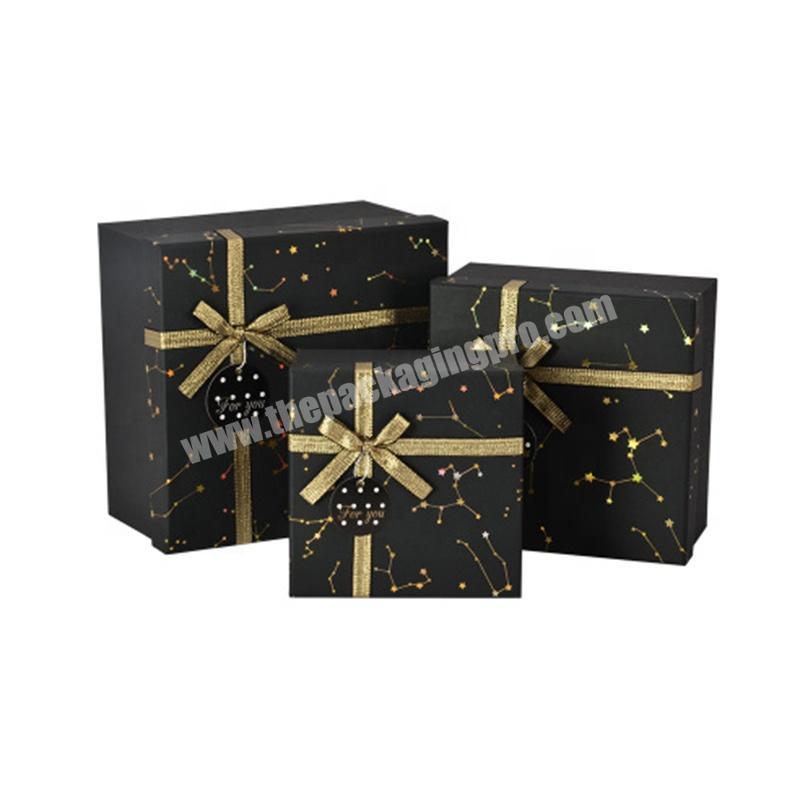Custom Logo Decorative Matt Black Merry Christmas Luxury Printed Bow Tie Two Pieces Paper Cardboard Gift Packaging Box With Lid