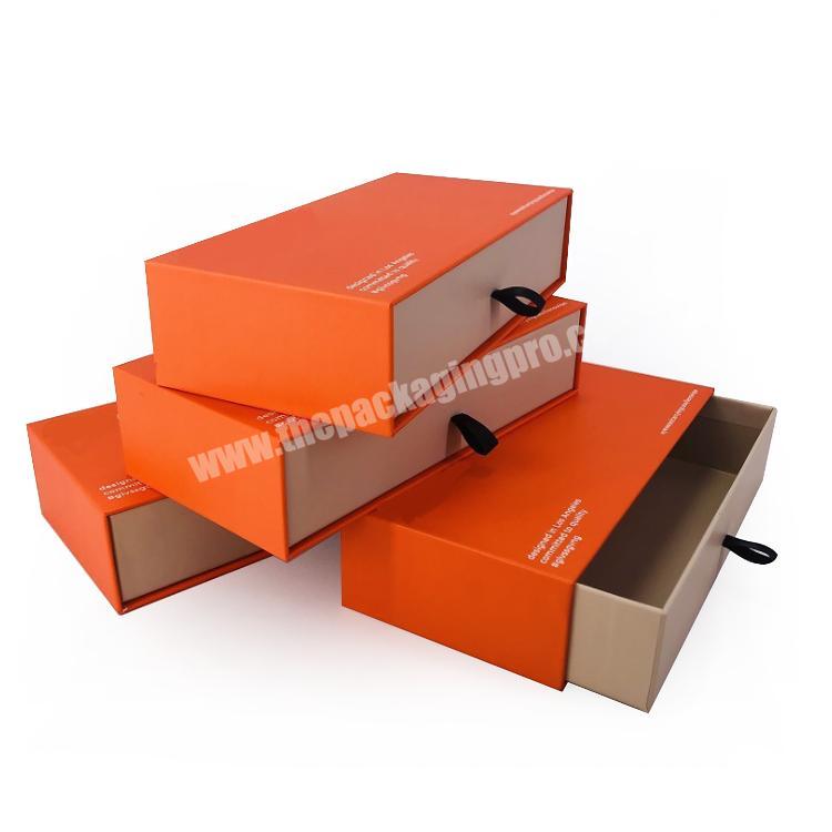 Custom logo design full color drawer packaging gift box with ribbon Belt Wig Hair scarf cardboard paper box for gift
