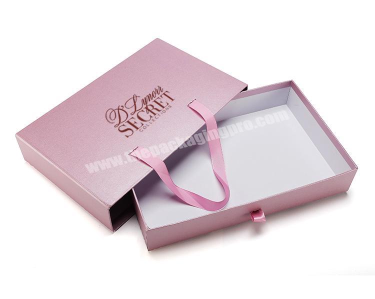 Custom logo design pink color drawer packaging gift box with pink ribbon silk scarf cardboard paper box for cosmetic and gift
