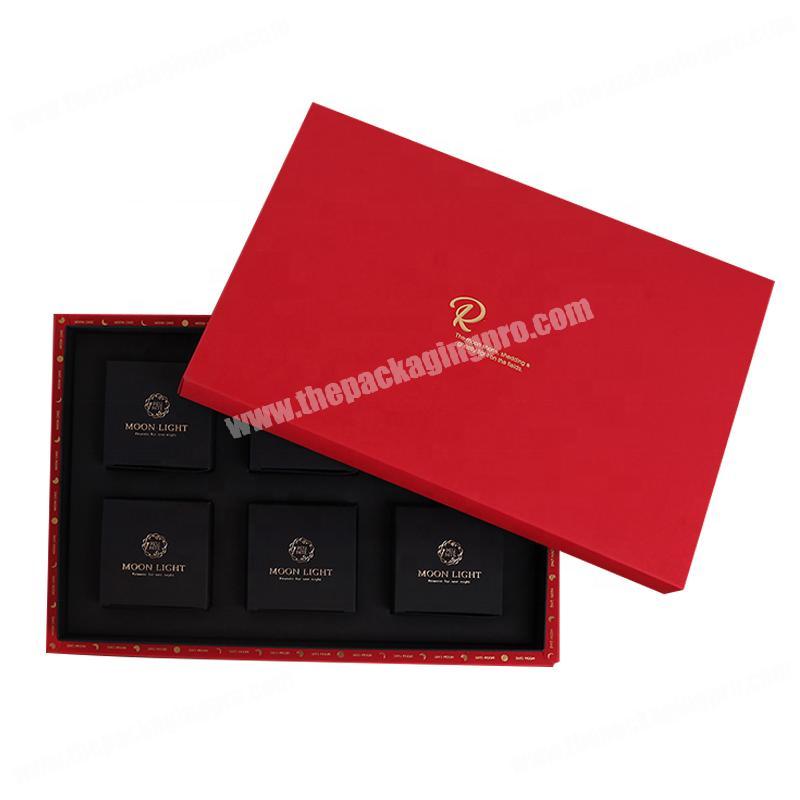 Custom Logo Embossed Red Gift Set Mooncake Packaging Gift Box With Print Ribbon
