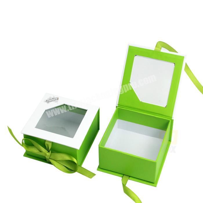 Custom Logo Factory Wholesale Luxury Black Paper Rigid Cardboard Packaging Magnetic Closure Clear PVC Gift Box Window