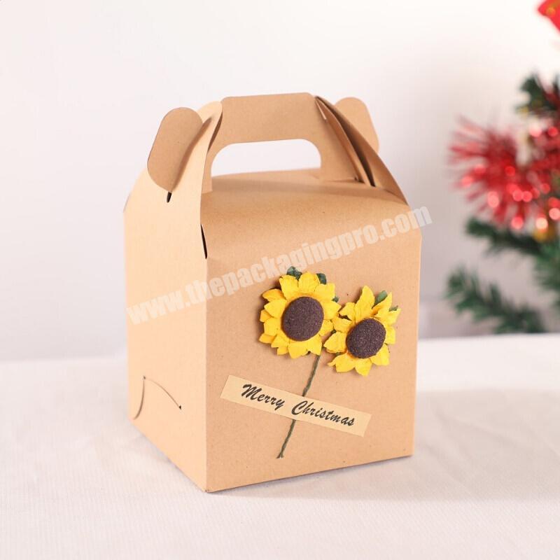 Custom Logo Folding Die Cut Mini Cute Kraft Paper Apple Packaging Box with Dried Flowers for Christmas