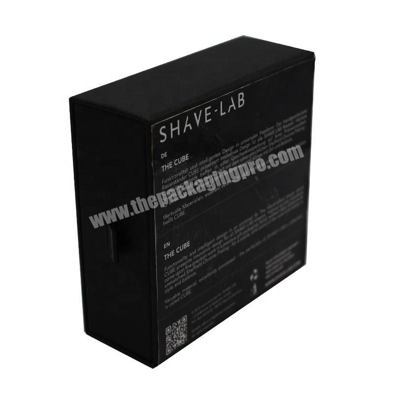Custom logo folding sliding design custom printed ready made stackable matte black drawer box with handle
