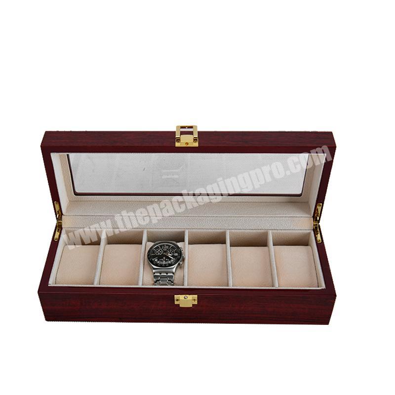 Custom Logo Glass Top 6 Slots High Printed Wooden Watch  Gift Box storage box  in stock