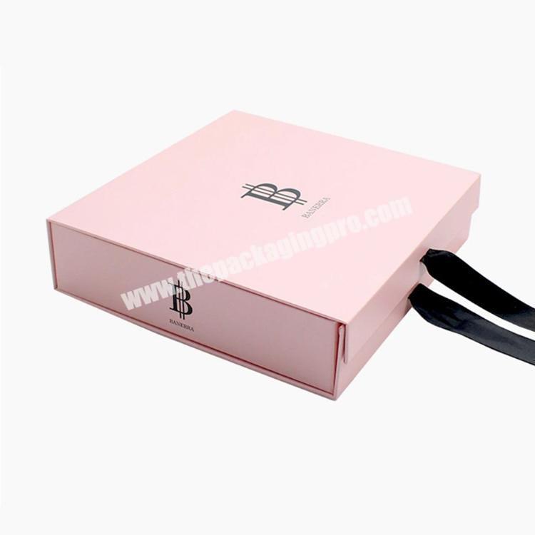 Custom Logo Large Pink Empty Magnetic Cardboard Box Clothes Shipping Gift Boxes with Bow