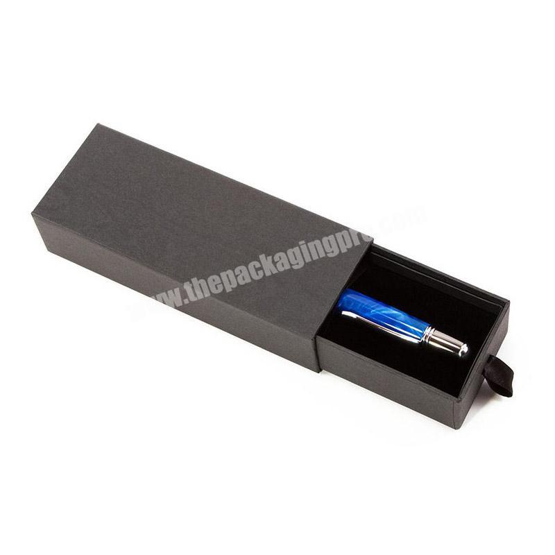 Custom Logo Long Narrow Black Paper Magnetic Pen Box With Foam