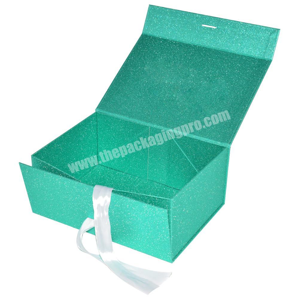 Custom Logo Luxury Cardboard Magnetic Folding Gift Box With Ribbon Closure For Makeup Gift Sets Packaging