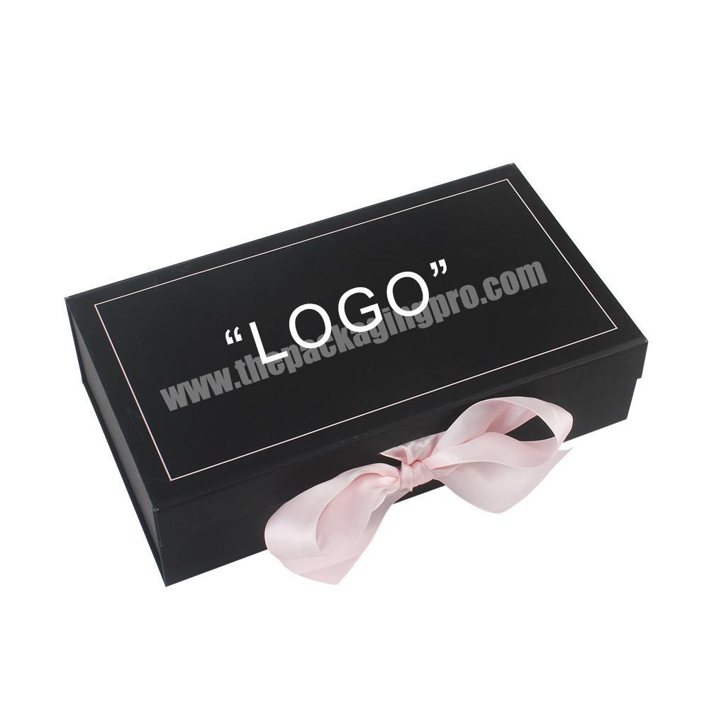 Custom logo luxury folding gift boxes cardboard packaging with pink ribbon