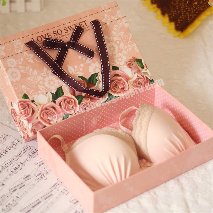 Custom Logo Luxury Pink Paper Gift Underwear Packing Bra Bikini Boxes For Underwear