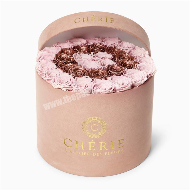 Custom Logo Luxury Pink Suede Velvet Round Cardboard Box Flower Rose Boxes