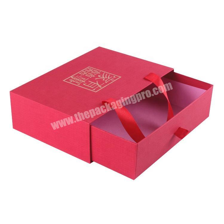 Custom Logo Luxury Ribbon Handle Portable Gift Drawer Cardboard Packaging Box With Good Price