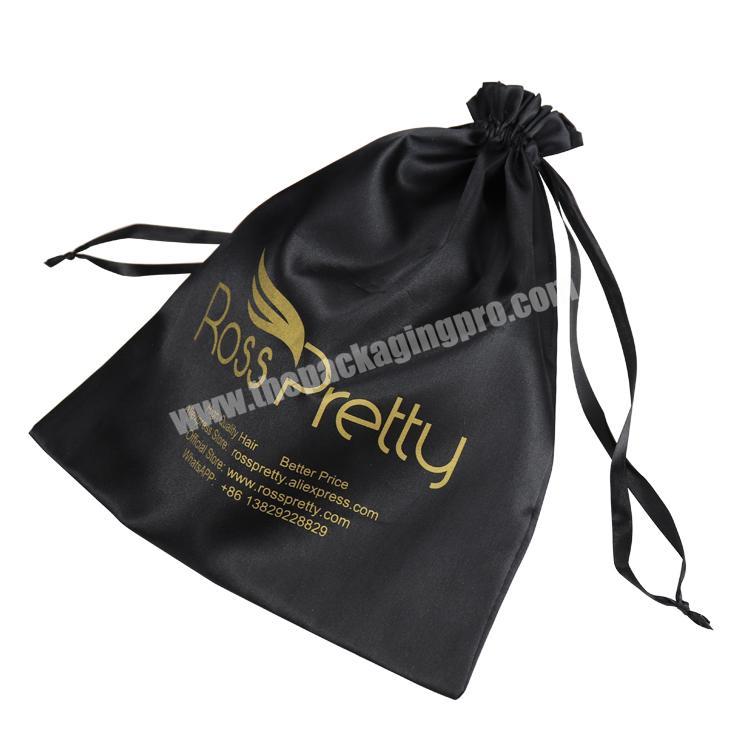 Custom Logo Luxury Thick Silk Satin Drawstring Bundle Dust Hair Extension Bag