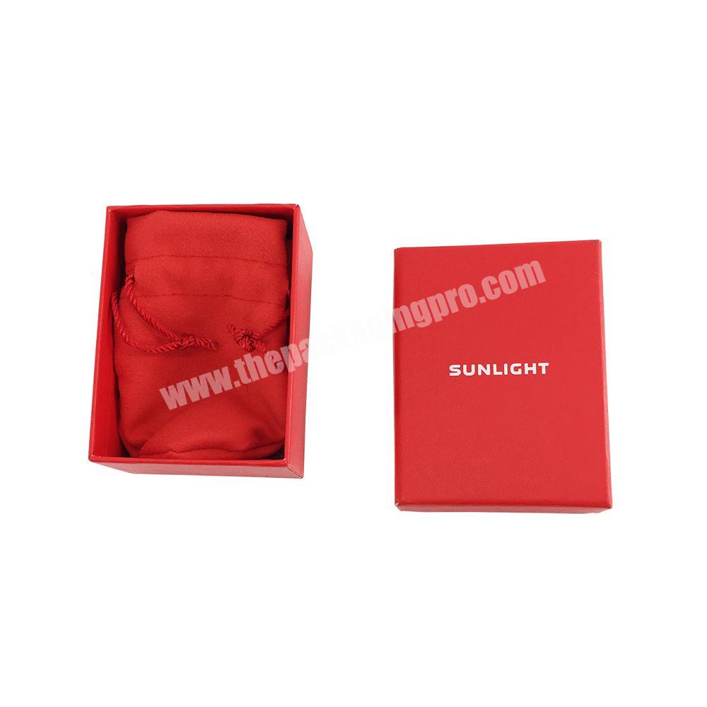 Custom logo matte red lid empty jewelry box jewelry packaging box with pouch