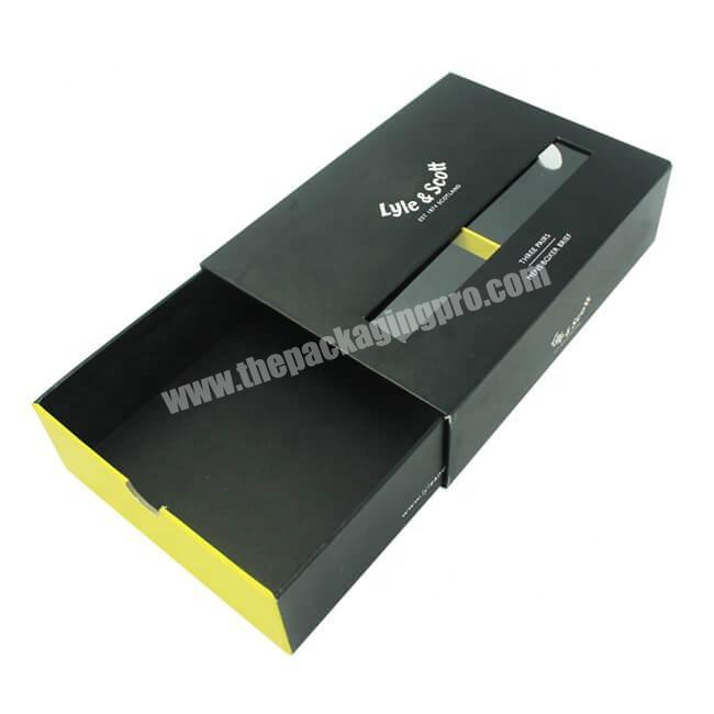 Custom Logo Newly Black Cardboard Paper Drawer Box,Sliding Gift Box With PVC Window And Finger Button Pull