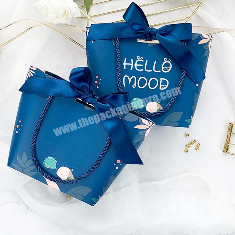 Custom Logo Personalized Paper Bags Underwear Bra Swimwear Lingerie Socks Sales Promotion Blue Shopping Bag With Handles
