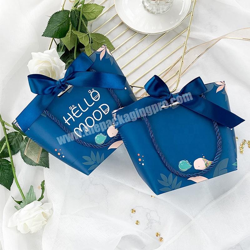 Custom Logo Personalized Paper Bags Underwear Bra Swimwear Lingerie Socks  Sales Promotion Blue Shopping Bag With