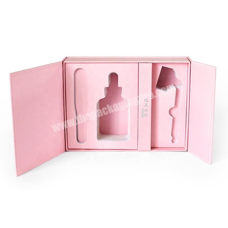Custom logo pink flip top cosmetic makeup product cardboard gift box packaging with foam insert
