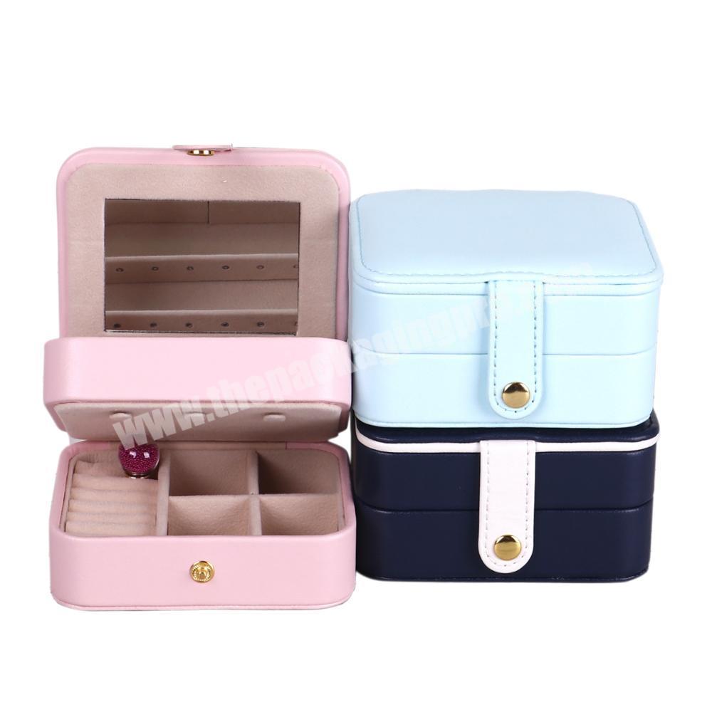 Custom logo pink velvet luxury jewelry gift box travel necklace ring leather packaging storage box