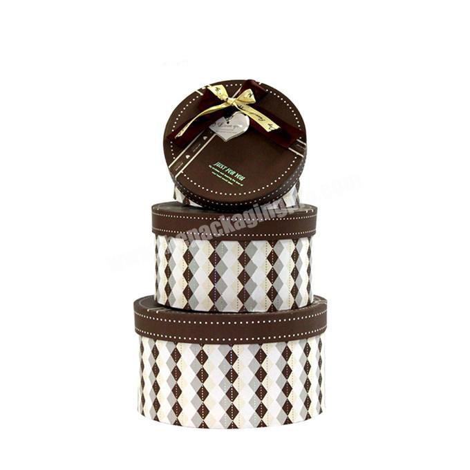 Custom logo print cardboard paper round cylinder jewelry gift box with ribbon closure